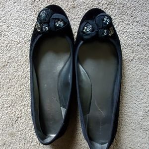Black velvet flats with satin trim